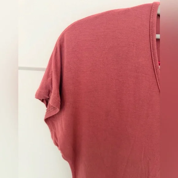 Jolie Dusty Rose Maxi T-Shirt Dress V-Neck Side Slit Made in USA Midi Dress - Picture 2 of 9